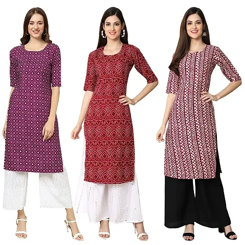 Beautiful Crepe Straight Kurta For Women Pack Of 3