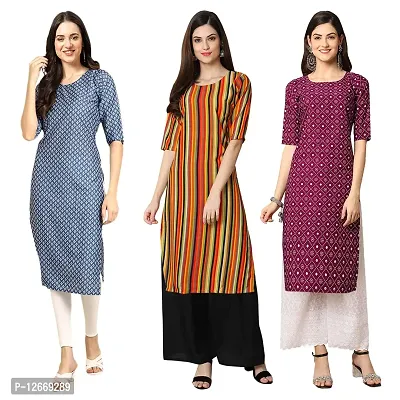 Women Crepe Digital Printed Straight Kurti  Pack of 3-thumb0