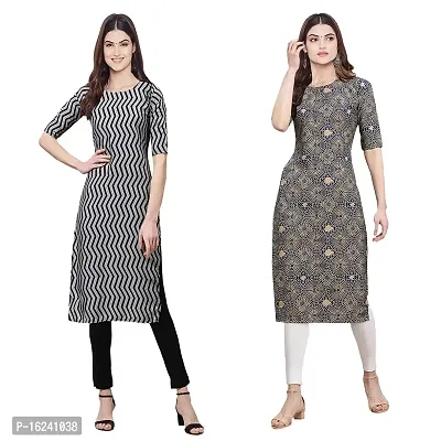 Stylish Straight Multicoloured Printed Crepe Kurta For Women Combo Pack Of 2-thumb0