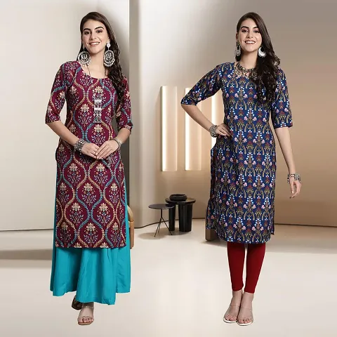 Fancy Multicoloured Crepe A-Line Kurti - Pack Of 2