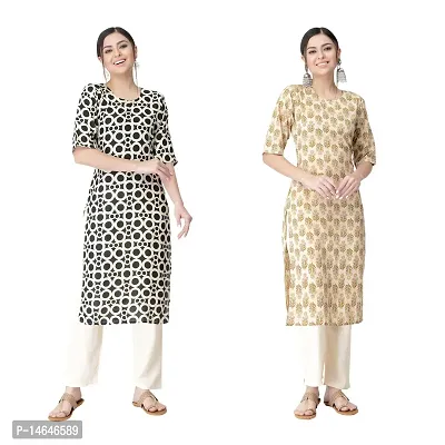 Attarctive Crepe Printed Straight Kurti Combo For Women Pack Of 2-thumb0