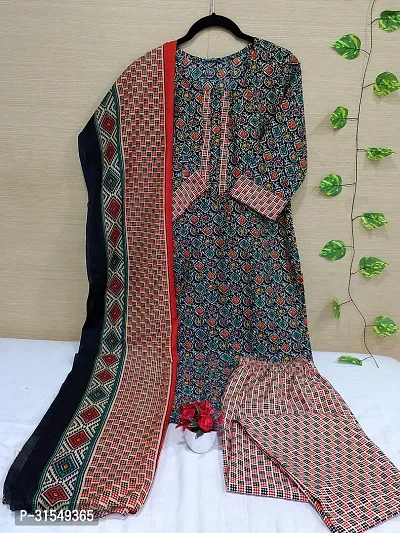 Fancy Cotton Blend Kurta Bottom And Dupatta Set For Women