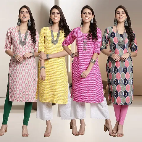 Fancy Straight Crepe Kurti - Pack Of 4