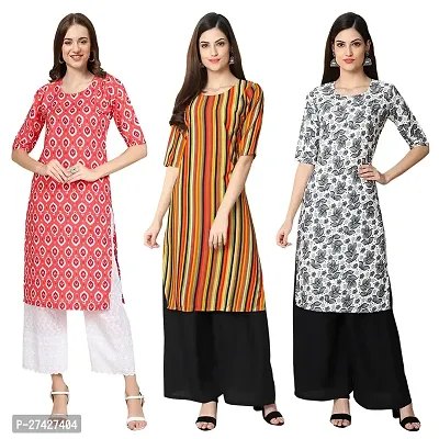 Stylish Multicoloured Crepe Stitched Kurta For Women Pack of 3-thumb0