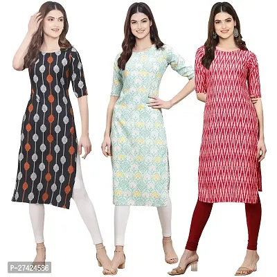 Stylish Multicoloured Crepe Stitched Kurta For Women Pack of 3