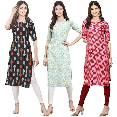 Stylish Crepe Straight Kurta For Women- Pack Of 3