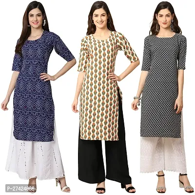 Stylish Multicoloured Crepe Stitched Kurta For Women Pack of 3-thumb0