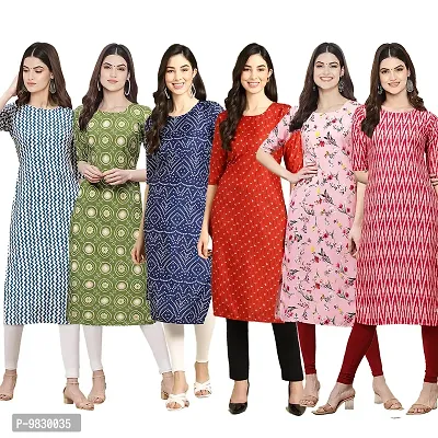 Women Crepe Digital Printed Straight Kurti  Pack of 6-thumb0