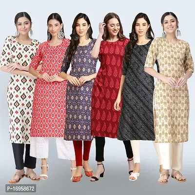 Women Stylish Crepe Printed Straight Kurta Combo