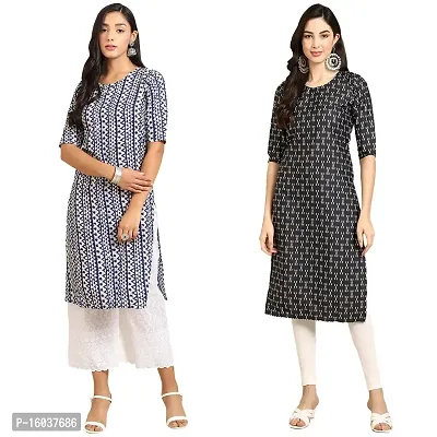 Stylish Crepe Printed Straight Kurta For Women-Pack Of 2-thumb0