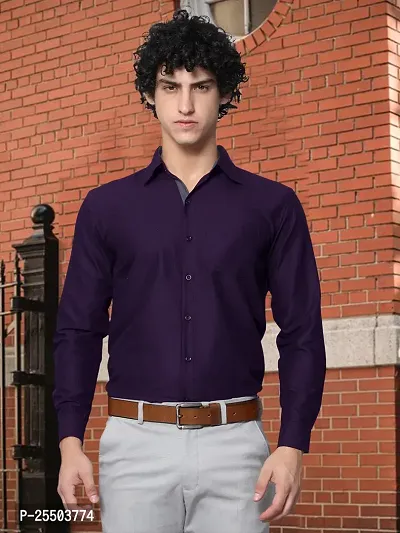 Reliable Purple Cotton Solid Long Sleeves Formal Shirt For Men-thumb4