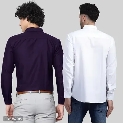 Stylish Cotton Multicoloured Solid Long Sleeves Fornal Shirt For Men Pack Of 2-thumb2