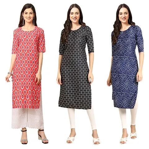 Women Crepe Digital Straight Kurti Pack of 3