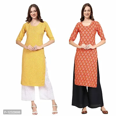 Straight Multicoloured Printed Crepe Kurta Pack Of 2-thumb0