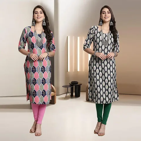 Fancy Crepe Multicoloured Straight Kurti - Pack Of 2