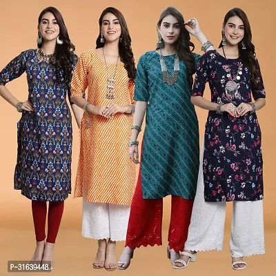 Attractive Multicoloured Printed Crepe Kurtas For Women Pack Of 4