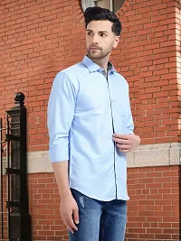 Reliable Blue Cotton Solid Long Sleeves Formal Shirt For Men-thumb2