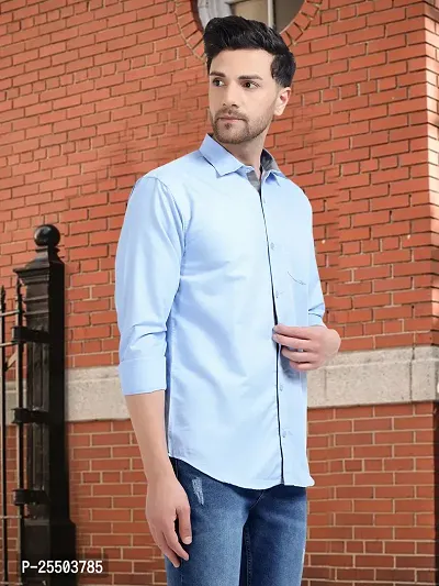 Reliable Blue Cotton Solid Long Sleeves Formal Shirt For Men-thumb3