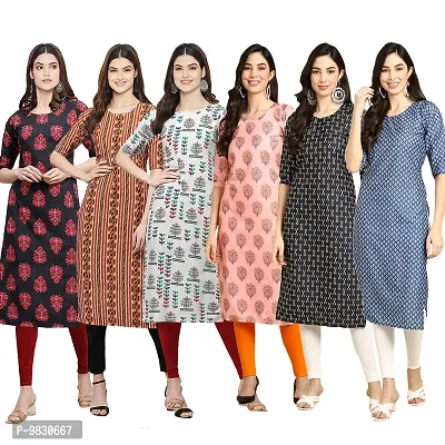 Women Crepe Digital Printed Straight Kurti  Pack of 6-thumb0