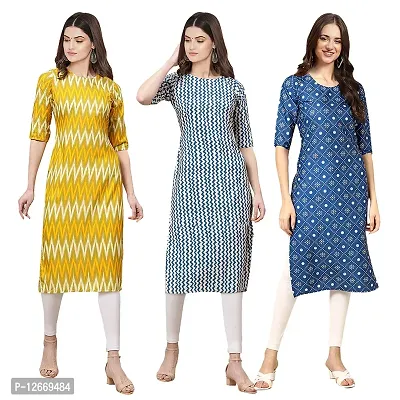 Women Crepe Digital Printed Straight Kurti  Pack of 3