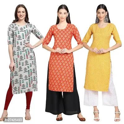 Stylish Multicoloured Crepe Stitched Kurta For Women Pack of 3-thumb0