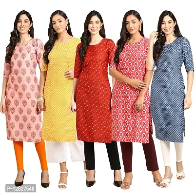 Attractive Straight Multicoloured Printed Crepe Kurta Combo For Women Pack Of 5