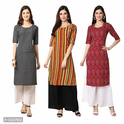 Elite Crepe Printed Straight Stitched Kurta For Women- Pack Of 3-thumb0