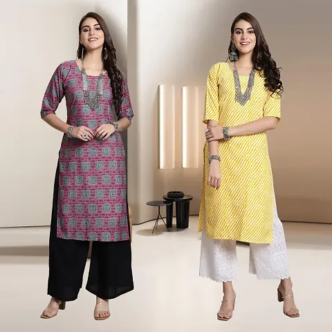 Fancy Multicoloured Crepe A-Line Kurti - Pack Of 2