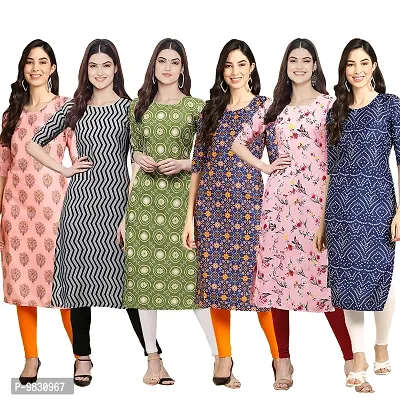 Women Crepe Digital Printed Straight Kurti  Pack of 6-thumb0