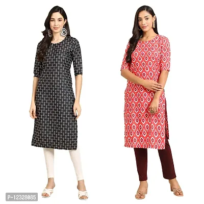 Straight Multicoloured Printed Crepe Kurta Pack Of 2