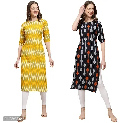 Straight Multicoloured Printed Crepe Kurta Pack Of 2-thumb0