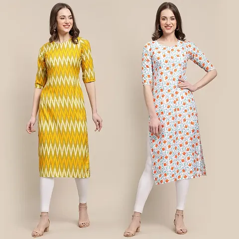 Stylish Crepe Printed Straight Kurta - Pack Of 2 Vol 2