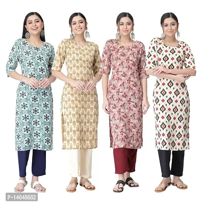 New Crepe Combo Printed Kurtis For Women Pack Of 4-thumb0