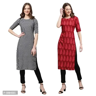 Stylish Digital Printed Woman Crepe Multicolored Kurtis Pack of 2-thumb0