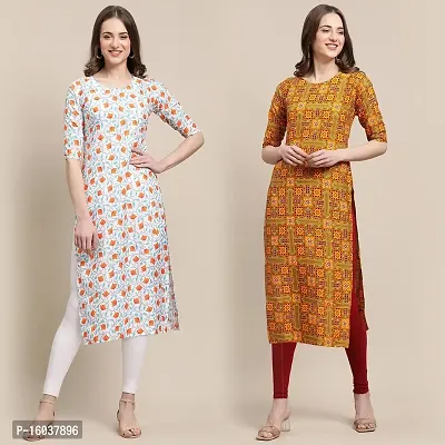 Stylish Crepe Printed Straight Kurta For Women-Pack Of 2-thumb0