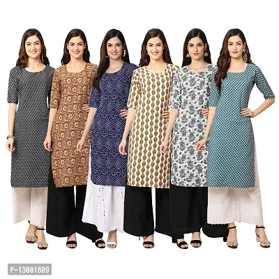 Trendy Crepe Printed Straight Kurta Combo For Women Pack Of 6-thumb0