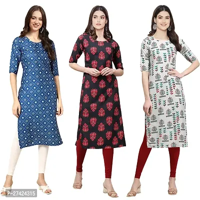 Stylish Multicoloured Crepe Stitched Kurta For Women Pack of 3-thumb0