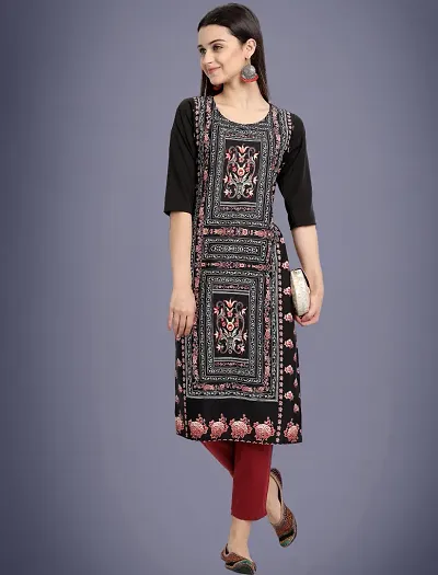 Stylish American Crepe Printed Straight Kurti