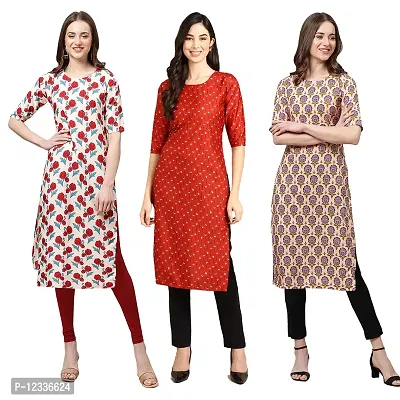 Elite Crepe Printed Straight Stitched Kurta For Women- Pack Of 3