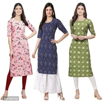 Stylish Multicoloured Crepe Stitched Kurta For Women Pack of 3-thumb0