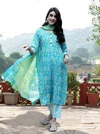 Stylish Cotton Kurta, Bottom and Dupatta Set for Women-thumb1