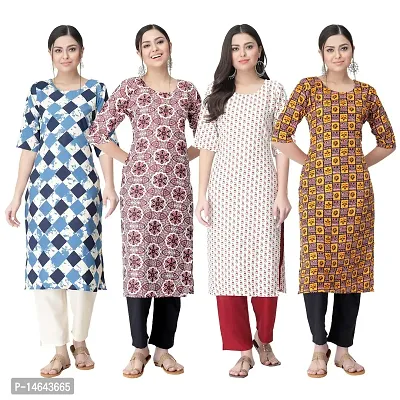 New Crepe Combo Printed Kurtis For Women Pack Of 4-thumb0