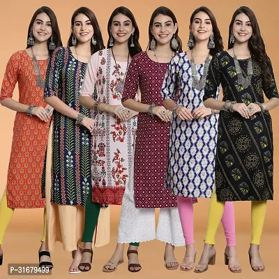 Fancy Crepe Printed Kurtas For Women Pack Of 6