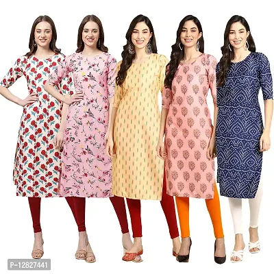 Attractive Straight Multicoloured Printed Crepe Kurta Combo For Women Pack Of 5