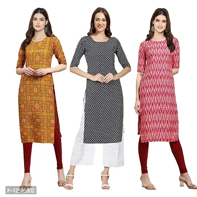 Women Crepe Digital Printed Straight Kurti  Pack of 3-thumb0