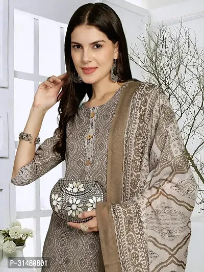 Stylish Cotton Blend Printed Kurta With Pant And Dupatta Set For Women-thumb4