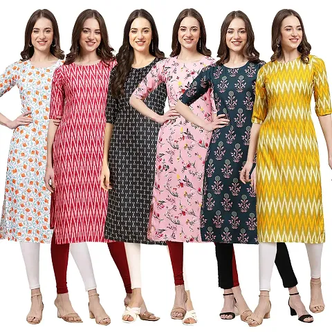 Women Crepe Digital Straight Kurti Pack of