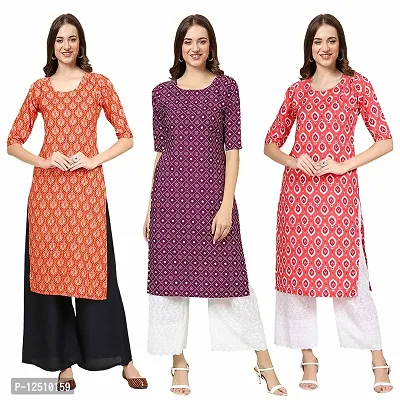 Women Crepe Digital Printed Straight Kurti  Pack of 3