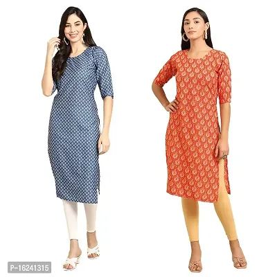 Stylish Straight Multicoloured Printed Crepe Kurta For Women Combo Pack Of 2-thumb0