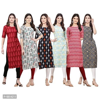 Women Crepe Digital Printed Straight Kurti  Pack of 6-thumb0